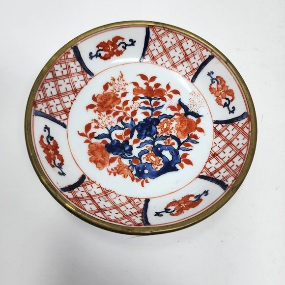 VTG‎ Japanese PorcelainWare Pewter Encased Bowl ACF Hong Kong Flower Bowl - Picture 1 of 8